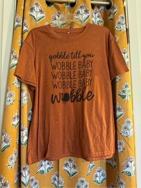SHEIN Rust Orange Thanksgiving 'Gobble Till You Wobble' Graphic Tee